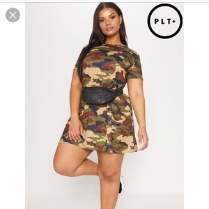 PrettyLittleThing Green Camo Swing Dress